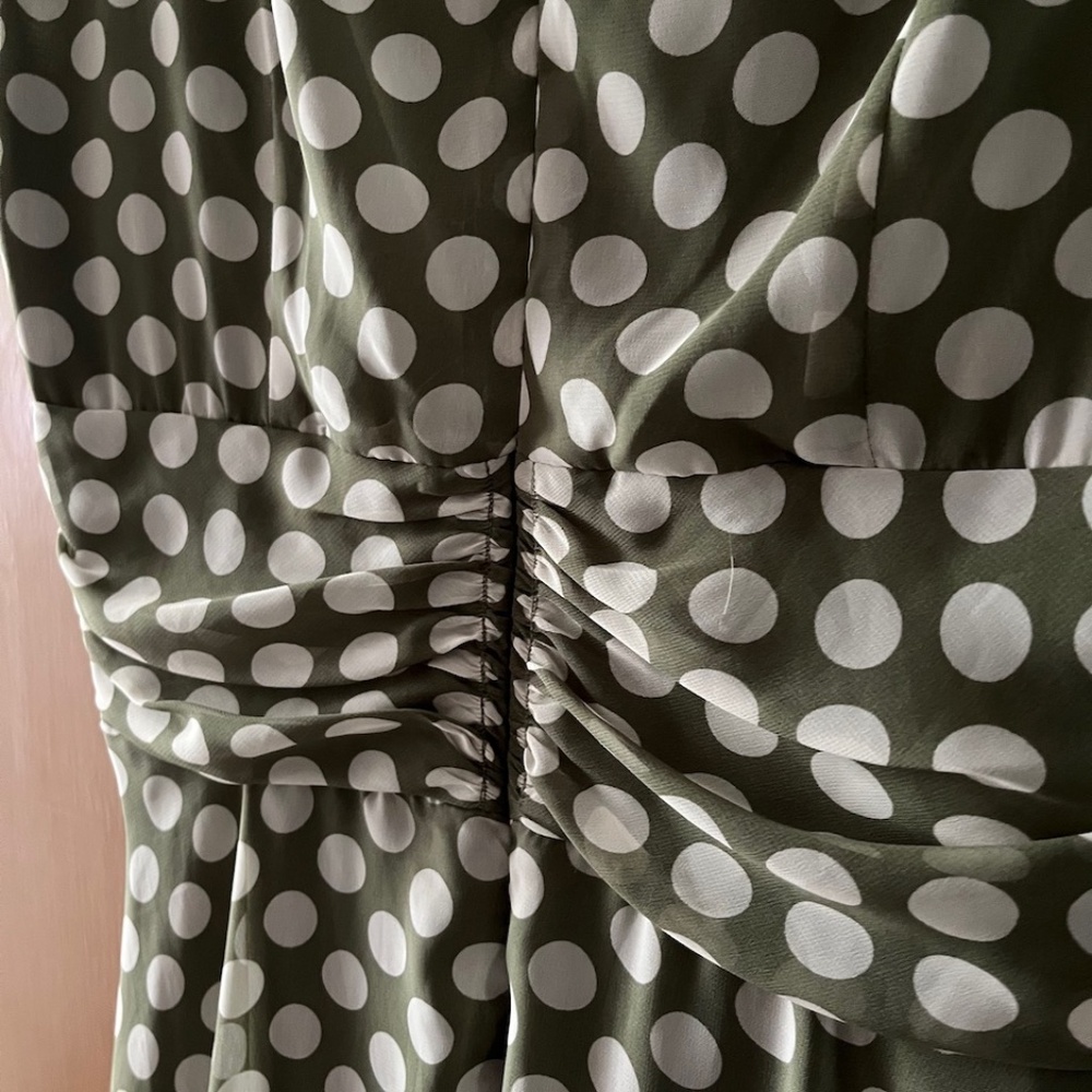 Connected Apparel Women's Dress, Sage with Cream Polka Dots - Picture 10 of 14